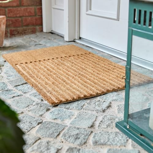 ASTRA paillasson Moderne Porte d'entrée Rayures Nature - Tapis Anti-dérapant Robuste Coco 45x75cm - Tapis de Porte intérieur/extérieur