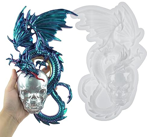 HyzaPhix Dragon Silicone Moulds, Large Skull Dragon Epoxy Resin Mould Statue Making Moulds Halloween Casting Moulds for Wall Hanging Home Office Art Decor