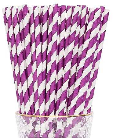 YAOSHENG 100 PCS Lila Strohhalme Papier, Biologisch Abbaubare, Bunte Papier Trinkhalme Geeignet für Partys, Hochzeiten und Anlässe