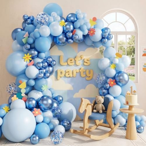 Luftballon Girlande Blau - 99pcs Ballon Girlande Set mit Luftballons Blau Weiss Macaron Blaue Konfetti Ballon für Geburtstagsdeko, Babyparty Deko, Gender Reveal Party Deko,Taufe, Hochzeit