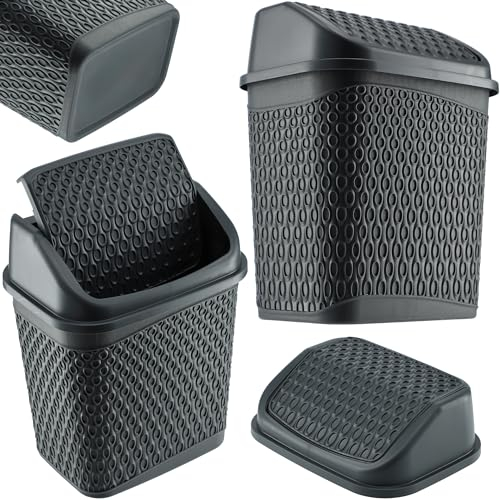 KADAX Poubelle avec couvercle basculant, corbeille à déchets avec couvercle, poubelle en plastique, poubelle à couvercle basculant, corbeille à papier avec couvercle à roulettes (gris)