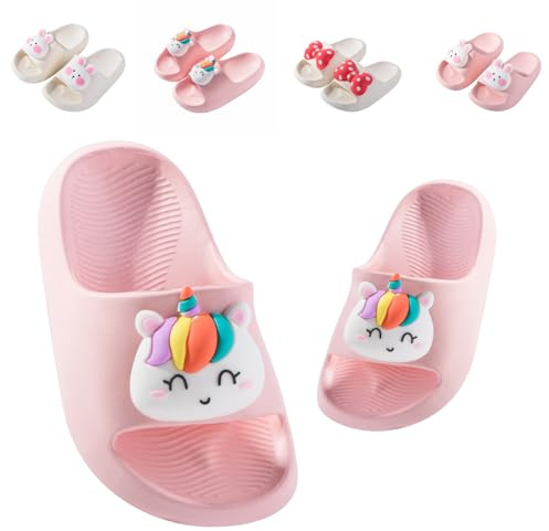 Pantoufles de Bain Enfants Chaussons Été Fille Garçon Tongs Claquette Chaussures pour Piscine et Plage Antidérapant Plates Sandales Chat Rose 23/24 (Taille de l'étiquette 160mm)