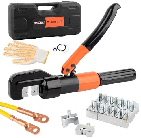 HZLZRZ Hydraulic Crimping Tool and Battery Cable Crimping Tool Kit, Range 12AWG-2/0AWG, 9 Pairs Of Dies For Cable Tool, Wire Rope Electrical Terminal and Battery Cable Crimper (YQ/70C)