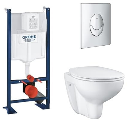 GROHE Pack WC Suspendu sans Bride BAU Cerami avec bâti Support Rapid SL Project et Plaque de Commande Start chromé