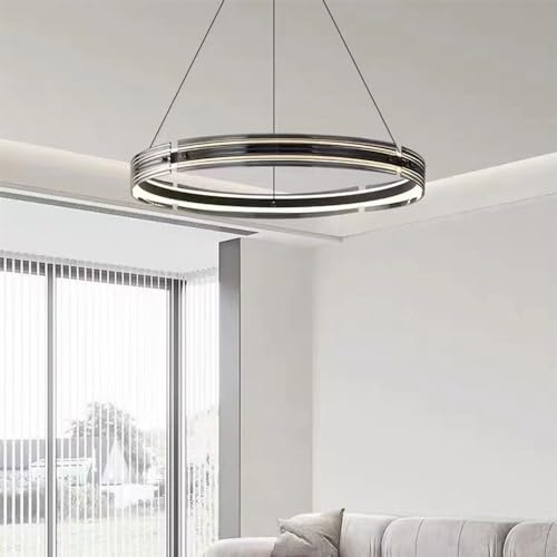 Wylolik Schwarzer klassischer Kronleuchter, LED-Kreis-Pendelleuchte, 3-farbig dimmbare Pendelleuchte, 150 cm, verstellbare Hängelampe, klassische Hängeleuchte für den Innenbereich, für Esszimmer, Küch