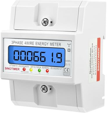 Quorium Compteur électrique triphasé à 4 fils, compteur electrique consommation, Certifié MID - 3 x 230v/400v, 50/60hz, 3 x 10(100) A, 400 Imp/kwh Affichage LCD