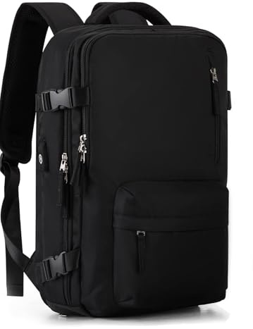 Kommodum - Zaino da viaggio Bagaglio a Mano 45x20x30 da Cabina per Voli Aereo Borsa Porta PC Uomo Donna Custodia Computer Portatile fino ai 15,6” con ricarica USB KM05 NERO M