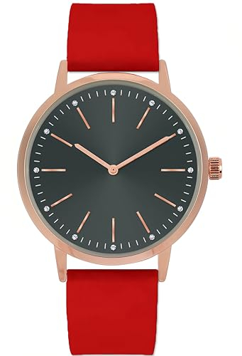 Comtex Damenuhr Rot Silikonband Rose Gold Shell Uhr Kristall Diamant Elegante Damenuhr…