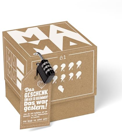 SURPRISA Rätselbox - Geldgeschenke, Gutschein, Rätsel Geschenkbox Muttertag | Geschenkverpackung Geldgeschenk, Gutscheine, kleine Geschenke für Frauen, alle Anlässe, Motiv: Mama - Rätsel, Größe S (12 cm)