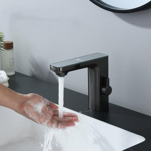 Robinet de lavabo intelligent à double détection avec capteur numérique pour évier de salle de bain et cuisine (gris)