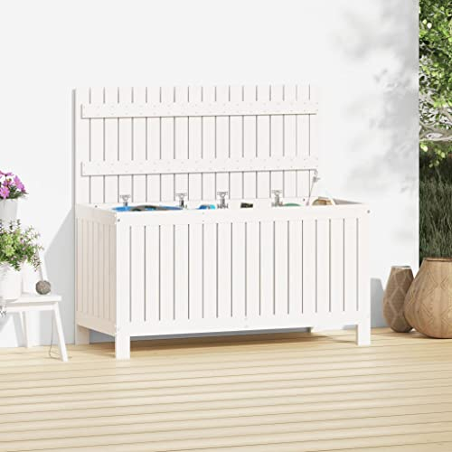KATERYY Gartentruhe Weiß 115x49x60 cm Massivholz Kiefer,Praktische Gartenbox aus Massivholz mit viel Stauraum für Terrasse, Garten und Balkon
