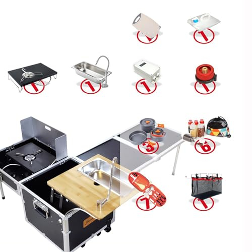 Camping Cooking Set with Sink and Stove Camping Kitchen Station Portable Camping Table with Storage Camping Box with Casters (Size:Upgrade Standard Edition)