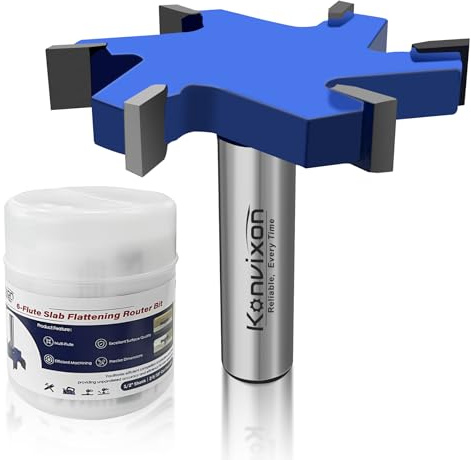 Konvixon 6 Flute CNC Spoilboard Surfacing Router Bit 1/2 inch Shank, Extra Large 2-9/16/65mm Cutting Dia, Slab Flattening Router Bit Planing Bit Wood Milling Cutter Planer Woodworking Tool