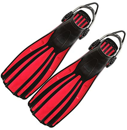 Einstellbare Schwimmflossen, Flossen Scuba Tauchen Edelstahl Feder Flossenriemen Flossen Adult Swim Schuhe Silikon Lange Schnorcheln Monoflosse Tauchflossen Dropship(Red,S)