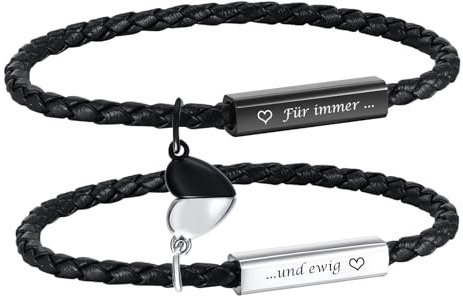XUANPAI Partnerarmbänder Pärchen Armband mit Gravur - Lederarmbänder für Männer Frauen Magnetische Herz Paar Armbänder Weihnacht Jubiläum Geburtstagsgeschenk Ich Liebe Dich Geschenke