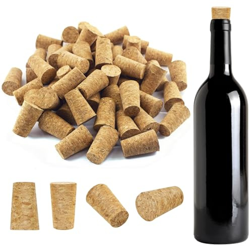 Scettar 60 Pcs Natural Tapered Cork Stopper, Replacement Corks for Wine, Liquor, Beer Bottles, Conical Wooden Corks