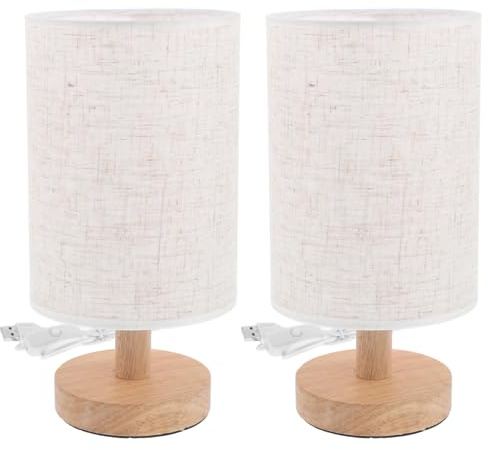 DOITOOL 2 Stücke Holz Basis Vintage Tisch Lampen Nachttisch Decor Moderne Nordic Stil Schreibtisch Licht