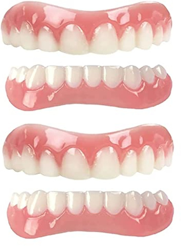 IncavaGhi di denti falsi 2 coppie superiori e basse faccette di denti cosmetici sbiancando temporanei per uomini donne.