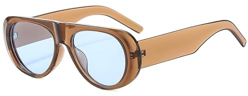 Long Keeper Retro Oversized Sunglasses Women Oval Sunglasses Flat Top Fashion Leopard Ladies Sun Glasses With UV 400 (Transparent Brown Blue)