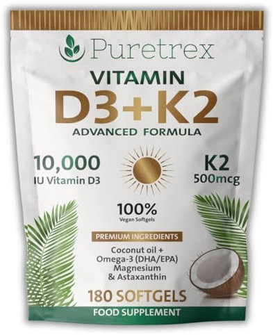Vitamin D3 + K2 Softgels | High-Strength D3 with MK-7 | Omega-3 DHA/EPA, Astaxanthin, Black Seed Oil, Algal DHA, Immune & Bone Health Support | 180 Softgels