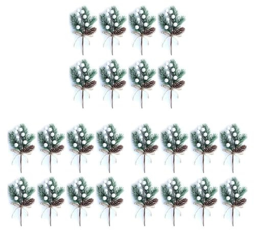 Giwnhvx 24 bacche di Natale bianche/steli di bacche rami di pino e artificiali agrifoglio/ per decorazione