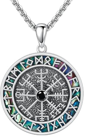 HUKKUN Fidget Wikinger Kompass Halskette Sterling Silber Vegvisir Runen Halskette Wikinger Schmuck Geschenk für Männer