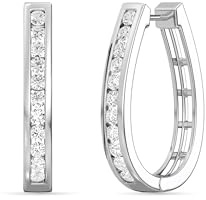 Gilded 1 Carat Total Weight Lab-Grown Diamond Channel Set Hoop Earrings for Women in 925 Sterling Silver | Hypoallergenic Fine Jewelry | Bottom Hinged Closure | SI1 Clarity, F Color