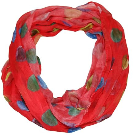 beybey® Damen Seide Loop Schal in herrlichen Farben und ein Batik Punkte Loopschal zum Verlieben Seidenschal (dx rot)