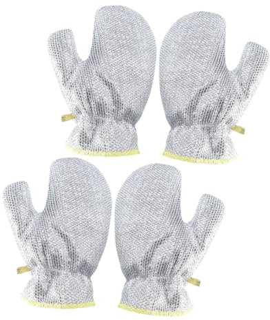 DINHEAROM Silver Steel Wool Gloves 2 Pairs Heavy-duty Wire Dishwashing Gloves Non-scratch Steel Wire Cleaning Mitts for Cooking and Household Cleaning