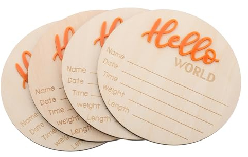LOLIPPYY Wooden Disc Birth Announcement Sign Welcome Card Name Plate for Girl Boy Newborn Shower Prop Craft Rustic Style