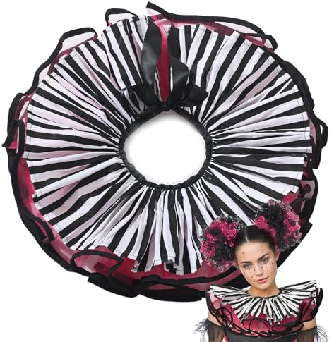Collier de clown superposé en tulle à volants pour Halloween, carnaval, cosplay, rose, One Size