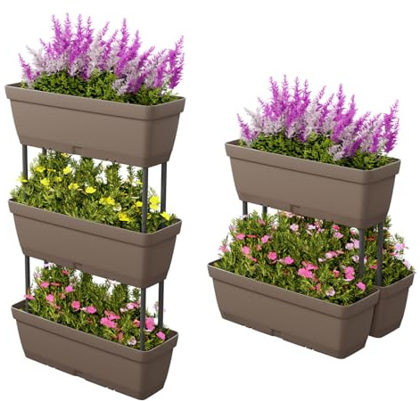 COSTWAY 6 stycken blomlådor, gör-det-själv-design, 49 cm långa, planteringslådor med dräneringssystem, vertikal uppbäddning, blomkruka för trädgård terrass balkong, blomkrukor av plast (grå)