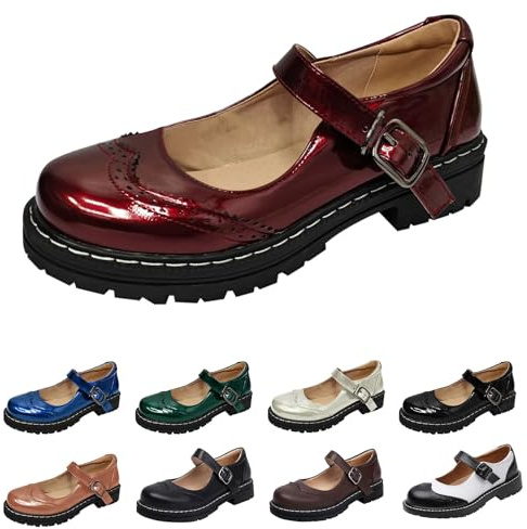 Mary Jane Scarpe da donna comode da donna con piattaforma Chunky scarpe basse con fibbia con cinturino Loafer punta rotonda décolleté cosplay uniforme abito scarpe giapponesi dolce Lolita principessa
