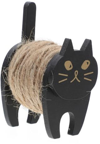 Angoily Wooden Cat Shaped Cord Storage Holder Durable Hemp Rope Organizer for Desktop Cable Management Practical DIY Cable Reel with Adorable Cartoon Design Multi Purpose Wire and Thread