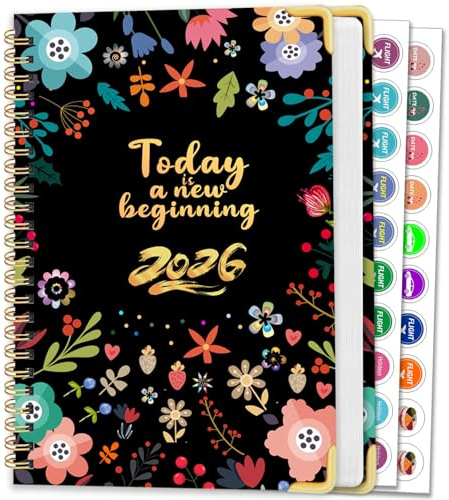 AEYAKA 2026 Planner Kalender – Vecko- & Månadskalender med Hård Omslag 15,8×21,7 cm, Blommönster, Anteckningssidor & Klistermärken, Planeringsbok för Arbete, Studier & Hemmet A266