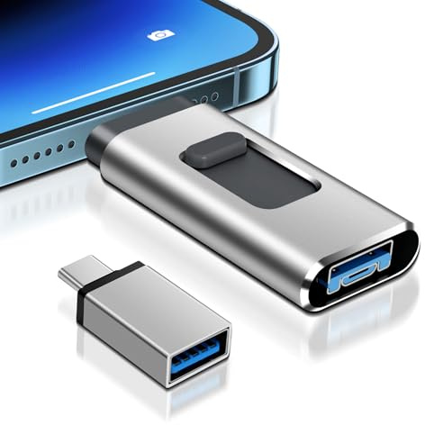 USB Stick für i-Phone 128GB, 4-in-1 USB Stick mit Lightnning-Port, USB, USB-C, Micro-USB-Port, USB 3.0 Speicherstick für iPhone/iPad/Android-Handy/Laptop/PC, ohne App(Weiß)