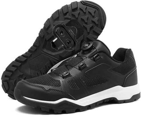 PENXZT Zapatos Bicicleta de Montaña Hombre Mujer, Zapatilla de Ciclismo MTB Compatible con SPD Pedales 2 Tornillos con Calas Adulto Respirables,Negro,43 EU