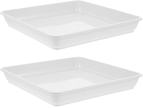 Hohopeti Vassoio per Piante in Resina Quadrato 2 Pezzi, Sottovaso per Vasi da Fiori per Balcone e Davanzale, Plastica Durevole Bianca Taglia 220 per Casa, Ufficio e Giardinaggio