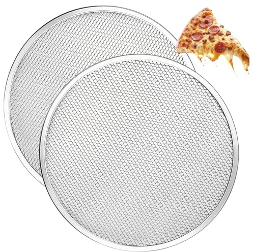 OHiZVZV 2 Pieces Aluminum Pizza Trays, 12 Inch Oven Baking Pans and Racks, Perfect for Making Homemade Pizza Base and Crust (Silver)
