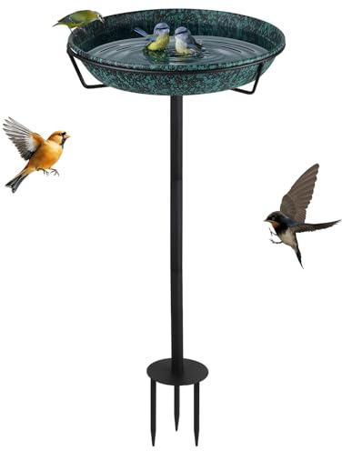 DBREAKS Vogeltränke Stehend 30CM, Vogelbad Garten Metall Wassertränke für Vögel, Vogelfutterstelle für Wildvögel, Vogeltränke Winterfest Futterstelle Wasserschale, Grün
