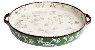 Bandejas para lasaña Home Creative Double Ear Ceramic Baking Tray, Underglaze Color, High-temperature Resistant Multifunctional Pizza Para hornear pasteles(Green)