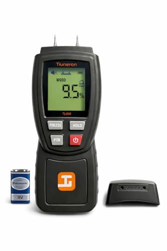 Tiuneron Dual Mode Moisture Meter for Wood and Building Materials, Pin & Pinless 2-in-1 Moisture Detector with Backlight & Buzzer, Digital Water Leak Tester for Hardwood, Softwood, Drywall & Masonry
