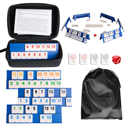 INQUIRLLY Mini Rummy Set Brettspiel für 2-6 Spieler, Rummy Cup Reisespiel | Rummikub Reisespiel mit 160 Rummys Steine & 6 Spielständer, Romme Set für Erwachsene Und Familie Leinentasche & Anleitung