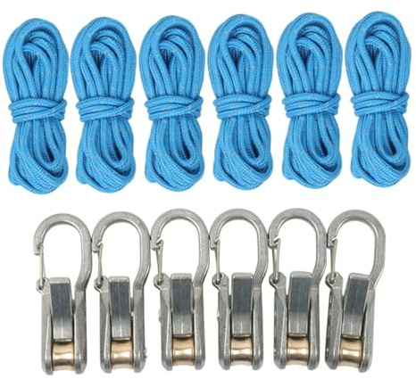 Tdoutop Herramienta de Ajuste de Tensor de Cuerda de Paracord de 2 Piezas, Ayuda de Tensión con Tensor de Rodillo, Ligera, Estable, Fijación Rápida para Exter, 6 Cuerdas, 6 Ganchos