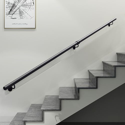 Corrimano per scale da parete｜Asta di supporto per ringhiera scale moderne - Kit completo｜1 2 3 4 5 metri Ringhiera in tubo tondo in ferro battuto per gradini interni esterni(200cm)
