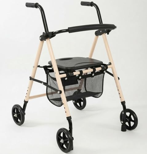 Orthologics™ Elite Mobility 4-Wheel Rollator: Portable Folding Walker with Padded Seat and Storage Basket – Modern Cream Design – Durable Mobility Support for Seniors M14