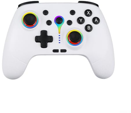 Trådlös spelkontroll för Nintendo Switch, PC telefon RGB för belysning, sexaxlad gyroskop, anslutning, ABS-byggnad (vit)