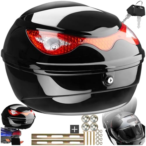 tectake® Top Case Universel 22L pour Scooter Moto Quad Buggy avec Kit de fixation & 2 Clés de sécurité, Porte bagages, Réflecteur extralarge, Coffre arrière Casque moto Caisse quad Accessoires scooter