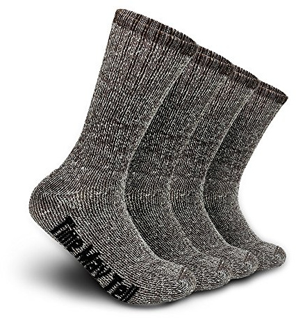 Time May Tell Mens Merino Wool Hiking Cushion Socks Thermal Warm Crew Winter Boot Socks Pack (Brown(2 pairs), US Size 9-13)