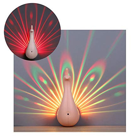Night Light Peacock Projector Lamp - USB Rechargeable Peacock Projector with Smart Touch Remote and Control Portable Led Night Light 7 Color Adjustment for Home Decorative and Bedroom Lighting Pink
